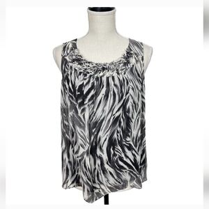 Talbots Zebra Print 100% Silk Sleeveless Ruffle Top Blouse Size 12 New With Tags